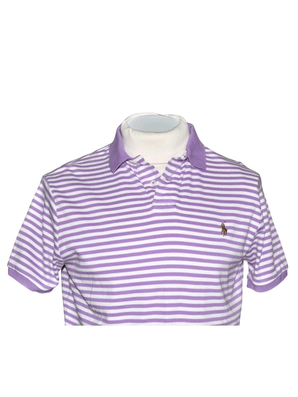 Polo by Ralph Lauren Men's Large Purple & White Striped Custom Fit Cotton Polo L